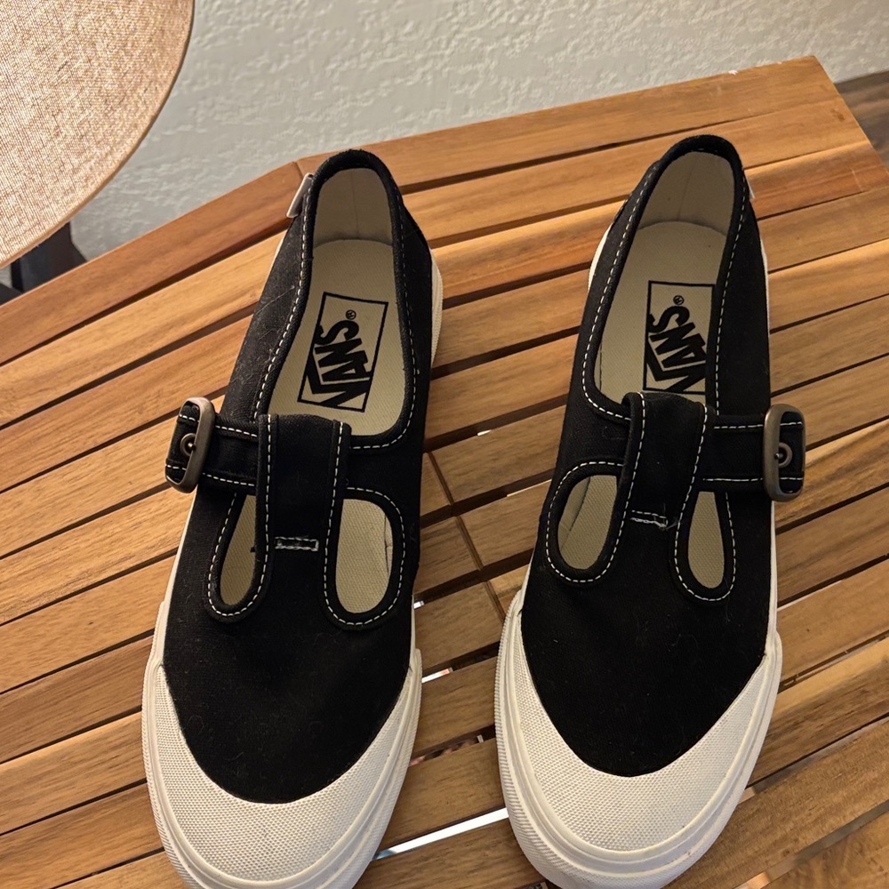 Vans Women's Black and White Buckle Sneakers